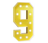 Números Luz Blanca Fría,Decoración Fiesta Números Luz Carpa Grande Con Pistola Pegamento Caliente Y Soporte For Telón Fondo Decoración Pared Bar Fiesta Bodas(Number 9,4FT Gold)