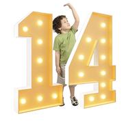 Números luz LED gigantes 70cm/28pulgadas for la fiesta cumpleaños número 18 y 40, lámparas números con letrero iluminado en marquesina for el día San Valentín aniversario(Number 14,Warm light)