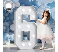 Números luz LED gigantes 70cm/28pulgadas for la fiesta cumpleaños número 18 y 40, lámparas números con letrero iluminado en marquesina for el día San Valentín aniversario(Number 6,White light)