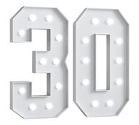 Números luz LED gigantes 70cm/28pulgadas for la fiesta cumpleaños número 18 y 40, lámparas números con letrero iluminado en marquesina for el día San Valentín aniversario(Number 30,White light)