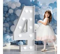 Números luz LED gigantes 70cm/28pulgadas for la fiesta cumpleaños número 18 y 40, lámparas números con letrero iluminado en marquesina for el día San Valentín aniversario(Number 4,White light)