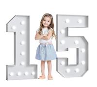 Números luz LED gigantes 70cm/28pulgadas for la fiesta cumpleaños número 18 y 40, lámparas números con letrero iluminado en marquesina for el día San Valentín aniversario(Number 15,White light)