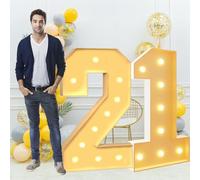 Números luz LED gigantes 70cm/28pulgadas for la fiesta cumpleaños número 18 y 40, lámparas números con letrero iluminado en marquesina for el día San Valentín aniversario(Number 21,Warm light)
