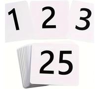Números Mesa Boda 25/50/100Pcs, Pvc Table Number Cards, Double-Sided,White On Black, Restaurant Decor(White 1-25)