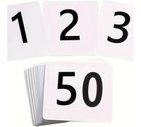 Números Mesa Boda 25/50/100Pcs, Pvc Table Number Cards, Double-Sided,White On Black, Restaurant Decor(White 1-50)