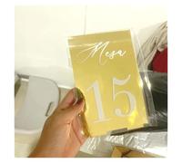 Números Mesa Boda Modern Table Numbers Wedding One side Gold Mirror Signs Decor Reception Signage(Khaki,NO.1-10(12x18cm))