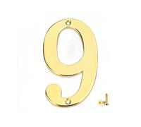 Números para buzones, Bronce y oro los 7x5cm de la aleación del cinc números casa metal con tornillos M2(Gold 9)