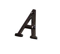 Números Placa Casa Hierro Fundido 3D 0-9 Letras A-Z Decoración Pared Negra Puerta 8 cm Letrero Metal con Tornillos para Dirección Exterior Buzón Interior Hotel Dormitorio Café Patio Calle (A)