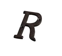 Números Placa Casa Hierro Fundido 3D 0-9 Letras A-Z Decoración Pared Negra Puerta 8 cm Letrero Metal con Tornillos para Dirección Exterior Buzón Interior Hotel Dormitorio Café Patio Calle (R)