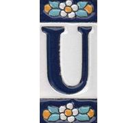 Números y letras de cerámica, diseño floral azul, tamaño del azulejo: 7,5 cm x 3,5 cm (letra U)