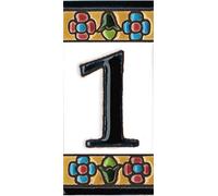 Números y letras para casas 3,5 x 7,5 cm. Pintados a mano con la técnica de la cuerda seca. Grabado y Ceramica Española (Número 1)