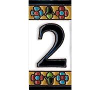 Números y letras para casas 3,5 x 7,5 cm. Pintados a mano con la técnica de la cuerda seca. Grabado y Ceramica Española (Numero 2)
