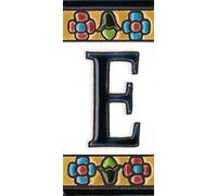 Números y letras para casas 3,5 x 7,5 cm. Pintados a mano con la técnica de la cuerda seca. Grabado y Ceramica Española (Letra E)