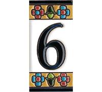 Números y letras para casas 3,5 x 7,5 cm. Pintados a mano con la técnica de la cuerda seca. Grabado y Ceramica Española (Número 6)