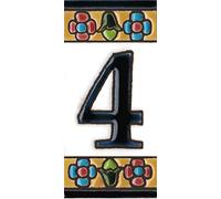 Números y letras para casas 3,5 x 7,5 cm. Pintados a mano con la técnica de la cuerda seca. Grabado y Ceramica Española (Número 4)