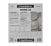 Leuchtturm 338571 Envoltorios para Monedas Numis 34, 20 Compartimentos para Monedas de hasta Ø 34 mm - Monedas de 2, 5 y 10 Euros - Paquete de 5