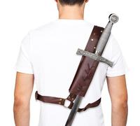 NUMJAW Funda para espada renacentista, funda de cuero para espada y rana, cinturón vikingo medieval, Marrón, talla única
