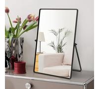 Numjeg Espejo de maquillaje de escritorio con metal negro de pie de rotación de 90° espejo de tocador portátil espejo cosmético para vestidor, dormitorio, baño, rectangular
