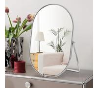 Numjeg Espejo de Maquillaje de tocador para Escritorio con Soporte de Metal, Montaje en Mesa, Espejos ovalados de Maquillaje de 90°, rotación Ajustable, Espejo cosmético portátil para Viajes,