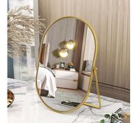 Numjeg Espejo de Mesa de tocador Ovalado para Maquillaje, rotación Ajustable de 90°, Espejo de pie con Marco de Metal Dorado, decoración de habitación para Sala de Estar, Dormitorio, Mesa y baño