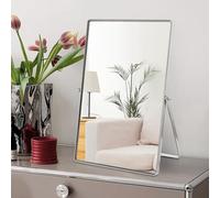 Numjeg Espejo de tocador portátil para Maquillaje con Soporte de Metal Ajustable de rotación de 90°, Espejos de Escritorio para vestidor, Dormitorio, baño, Mesa, Cuadrado, Plateado