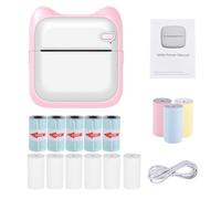 NUMNBE Mini Thermal Photo Printer, 203dpi Connection for Picture Label Handcraft List Memo Notes Journal Receipt Paper Sticker with 5 Rolls Adhesive Thermal Paper & 9 Rolls Non Adhesive