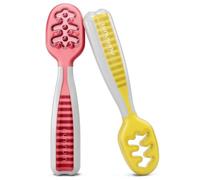 NumNum GOOtensils Cucharas Bebé Aprendizaje - Etapa 1+2 Precucharas de Silicona Bebé 6+ Meses - Autoalimentación BLW Cubiertos Bebé - Baby Led Weaning - Libre de BPA - Pack 2 (Rojo/Amarillo)