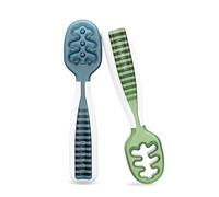 NumNum GOOtensils Cucharas Bebé Aprendizaje - Etapa 1+2 Precucharas de Silicona Bebé 6+ Meses - Autoalimentación BLW Cubiertos Bebé - Baby Led Weaning - Libre de BPA - Pack 2 (Azul/Verde)
