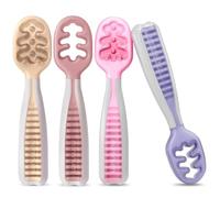 NumNum GOOtensils Cucharas Bebé Aprendizaje - Etapa 1+2 Precucharas de Silicona Bebé 6+ Meses - Autoalimentación BLW Cubiertos Bebé - Baby Led Weaning - Libre de BPA - Pack 4 (Floral)