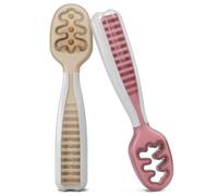 NumNum GOOtensils Cucharas Bebé Aprendizaje - Etapa 1+2 Precucharas de Silicona Bebé 6+ Meses - Autoalimentación BLW Cubiertos Bebé - Baby Led Weaning - Libre de BPA - Pack 2 (Bronceado/Malva)