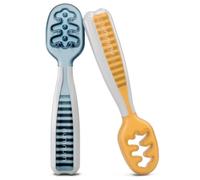 NumNum Precucharas de Aprendizaje Para Bebés, Juego de 2 Cucharas de Silicona (Etapa 1 + Etapa 2), #1 Recomendada por Nutricionistas y Expertos Baby Led Weaning, Ideal Blw, Naranja/Azul