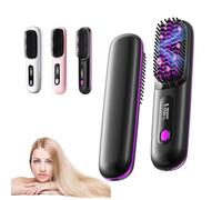 Numoya Portable Straightener Brush, Cordless Straightener Brush, Fast Heating Cordless Mini Hair Straightener Brush, 3 Temp-Settings, Ionic Heated Brush (Black)