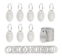 NumRealm Etiquetas de números ovaladas con anillos, etiqueta de identificación de llave de acero inoxidable 304, etiquetas de llavero de números de metal, etiquetas de 1 a 50