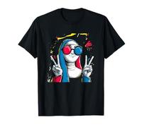 Nun Double Peace Retro Pop Personaje Gráfico Signo Gesto Camiseta