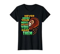 Nunca anuncie Sus Movimientos Antes de convertirlos en Leo King Lion Camiseta gráfica económica, Mujer, Negro, XL