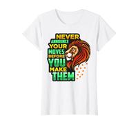 Nunca anuncie Sus Movimientos Antes de convertirlos en Leo King Lion Camiseta gráfica económica, Mujer, Blanco, L