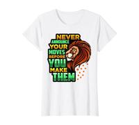 Nunca anuncie Sus Movimientos Antes de convertirlos en Leo King Lion Camiseta gráfica económica, Mujer, Blanco, L
