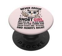 Nunca discutas con una Chica Corta Que Tiene una A, Bonito diseño de búho PopSockets PopGrip Adhesivo