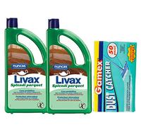 Nunca - Juego de 2 paquetes de detergente para limpieza de suelos parqué, de Livax, cera espléndidos parqué, 1 litro más 50 paños electrostáticos atrapapolvos 22 x 29 cm.
