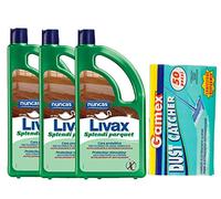 Nunca - Juego de 3 paquetes de detergente para limpieza de suelos parqué, de Livax, cera espléndidos parqué, 1 litro más 50 paños electrostáticos atrapapolvos 22 x 29 cm.