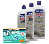 Nunca - Juego de 3 paquetes de detergente para limpieza de suelos Winto Gres, 1 litro más 50 paños electrostáticos atrapapolvos 22 x 29 cm.