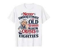 Nunca Subestimes a la anciana Que navega en Sus Ochenta años Camiseta gráfica económica, Hombre, Blanco, S