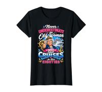 Nunca Subestimes a la anciana Que navega en Sus Ochenta años Camiseta gráfica económica, Mujer, Negro, XL