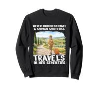 Nunca Subestimes a la Mujer 70 años Setenta diseño de Viajes Sudadera