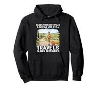 Nunca Subestimes a la Mujer 70 años Setenta diseño de Viajes Sudadera con Capucha