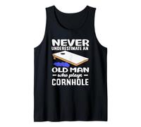 Nunca subestimes a un anciano que juega Cornhole Lover Camiseta sin Mangas