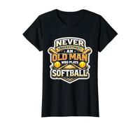 Nunca Subestimes a un Anciano Que Juega Jugador de softbol Masculino Camiseta gráfica económica, Mujer, Negro, XS