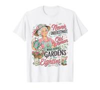 Nunca Subestimes a una anciana Que todavía Trabaja en Sus 80 años Camiseta gráfica económica, Hombre, Blanco, S