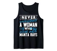 Nunca subestimes a una mujer que se sumerge con Manta Rays Camiseta sin Mangas