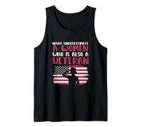 Nunca Subestimes a una Mujer Que también es una Mujer veterana Camiseta sin Mangas